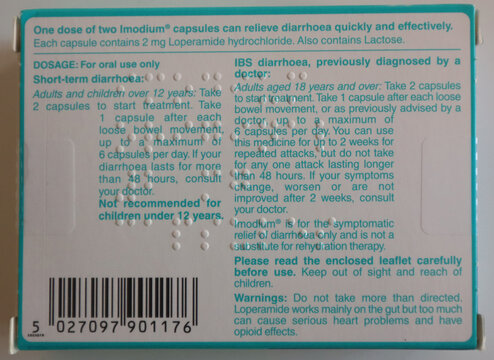 Imodium original 2mg capsules packaging, Norwich, England: 30 October 2025 over-the-counter medicine