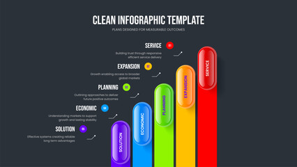 Obraz premium Sales Overview Frame Design Vector Illustration. Market Briefing 5 Option Diagram Slideshow Template. Corporate Introduction Five Element Infographic Slide Layout.