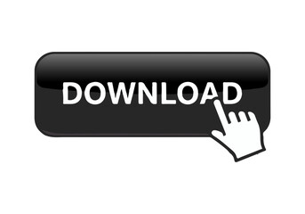 Isolated Black Download Button with Clicking Hand Cursor