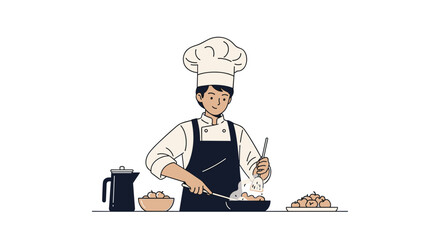 Skilled chef masterfully preparing delicious food in a modern kitchen setting, inspiring culinary creativity