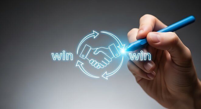 Hand drawing a winwin situation concept with a digital pen, symbolizing mutual benefit, collaboration, and successful partnerships in business