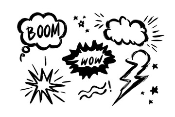 Comic Boom Cartoon Effect Set - Pow Boom Text, Explosive Splash & Smoke Vector Icons