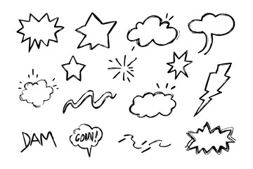 Cute Comic Speech Bubble Icon Set - Cartoon Emphasis, Spark, and Motion Vector Illustration