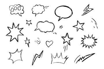 Cute Comic Speech Bubble Icon Set - Cartoon Emphasis, Spark, and Motion Vector Illustration