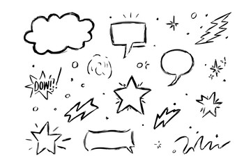 Cute Comic Speech Bubble Icon Set - Cartoon Emphasis, Spark, and Motion Vector Illustration