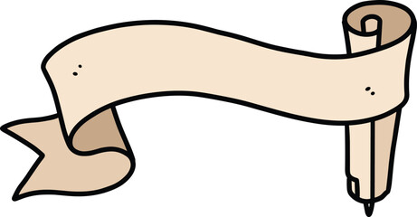 Decorative ribbon scroll, vintage banner design, blank scroll with ribbon, antique paper illustration, cad drawing flat vector illustration