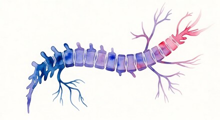 Naklejka premium Watercolor illustration of a human spine isolated on white background, showcasing the anatomy and structure of the vertebral column