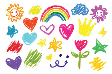 Hand Drawn Crayon Texture Set - Scribble & Chalk Brush Strokes Vector Illustration