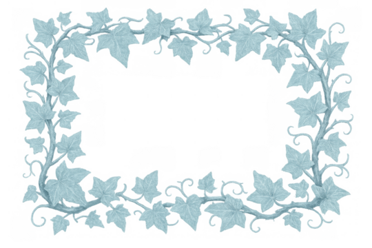 Watercolor ivy vine frame with frosted leaves, creating a decorative winter border on transparent background