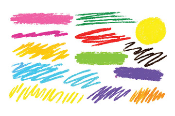 Hand Drawn Crayon Texture Set - Scribble & Chalk Brush Strokes Vector Illustration