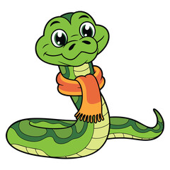 Vector illustration of snake wearing scarf on white background ideal for animal accessory cute design kids themed playful and creative artwork