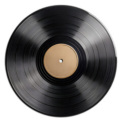 Obraz premium Classic black vinyl record with glossy surface, isolated on transparent background, detailed grooves.