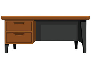 Vector illustration of wooden desk with drawers flat design isolated on white background ideal for office furniture workspace or interior decoration themed artwork