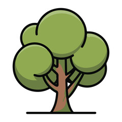 Fototapeta premium Illustration of a tree with a brown trunk and green leaves isolated on white background, a simple and cute design