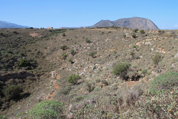 mountains around the old city of aptera in crete in greece 