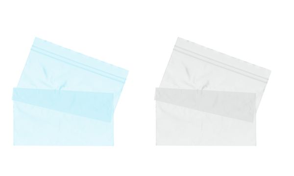 Realistic blue colored transparent empty plastic zipper bag set