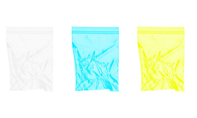 Clear plastic zip lock bags set mock up realistic vector illustration