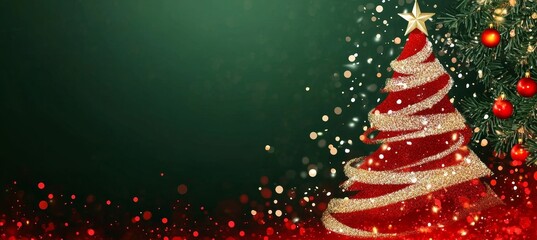 Festive Red and Green Holiday Backdrop with Illuminated Trees and Sparkling Lights for Celebrations
