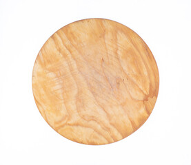 Old round wooden pizza stand isolated on white background