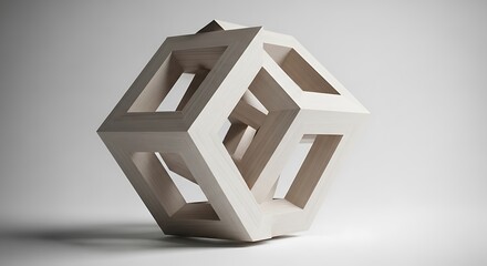Abstract geometric sculpture with interlocking shapes and open spaces