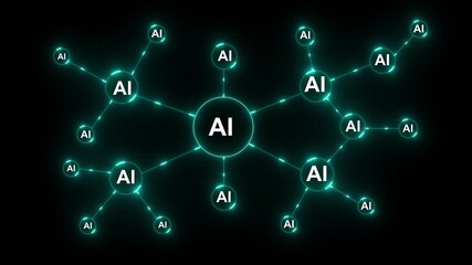 Glowing artificial intelligence network connections abstract background with nodes and lines. AI network with data flow and nodes. Digital system represents processing and innovation. - Powered by Adobe