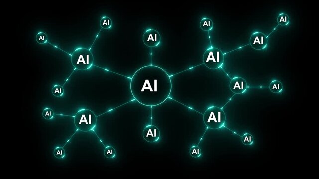 Glowing artificial intelligence network connections abstract background with nodes and lines. AI network with data flow and nodes. Digital system represents processing and innovation.