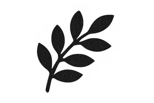 Black leafy branch silhouette on transparent background representing nature, organic design, and eco-friendly concepts