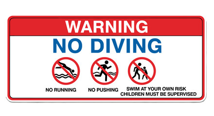 Pool Safety Warning Sign No Diving No Running No Pushing Children Supervised Isolated White Background