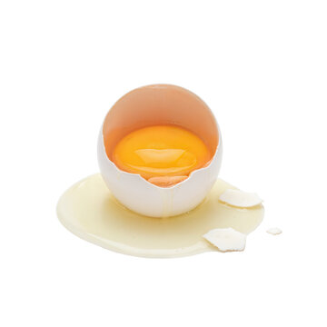 Bright Isolated Image Showcasing a Broken Egg with its Vibrant Yolk and Scattered Shell