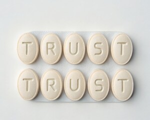 Oval Tablets Labeled "Trust" on White Background