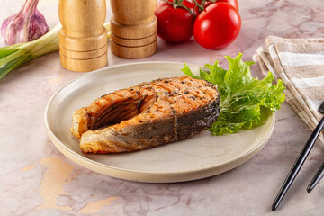 Gourmet grilled salmon fish steak