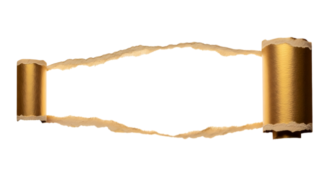 Torn golden metallic paper with frayed edges isolated on transparent background - Powered by Adobe