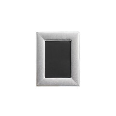 Elegant silver picture frame with classic rectangular design, against a sleek backdrop, studio shot