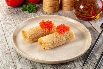 Gourmet Panccakes with red caviar
