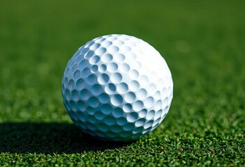 Obraz premium Close-up of a dimpled golf ball on a green putting surface, sport, grass