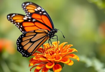 Fototapeta premium Close-up of vibrant monarch butterfly on flower, close-up, summer