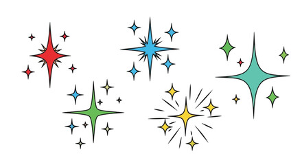 Colorful retro starbursts and sparkles design element for vintage aesthetics