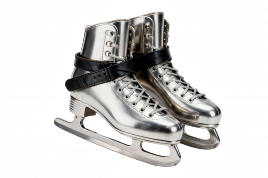 Studio shot of silver figure skates, showcasing the elegance and precision of ice skating equipment