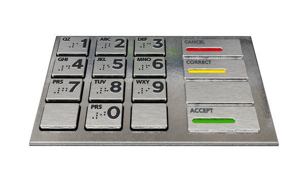 Automatic teller machine ATM keypad on transparent background. 3D illustration