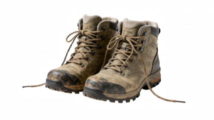 Well-worn hiking boots, a testament to adventure and the rugged trails they've conquered outdoors