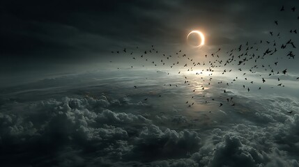 Majestic ocean horizon during total solar eclipse high resolution picture