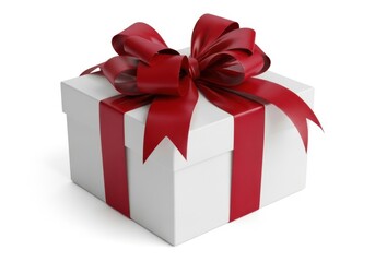 Obraz premium Gift box with red ribbon on white background isolated on white background