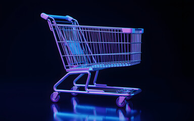 Metallic shopping cart with neon lighting trolley chrome