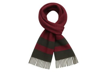 Red and green striped wool scarf providing warmth and style, tied for winter fashion on transparent background