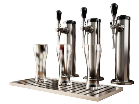 Beer taps on transparent background. 3D illustration
