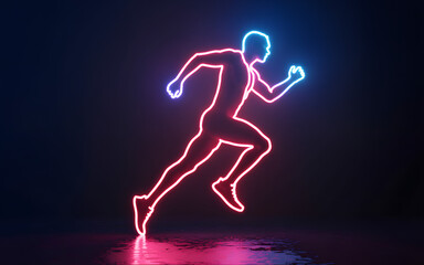 Neon Silhouette Of A Runner In Motion On Dark Background