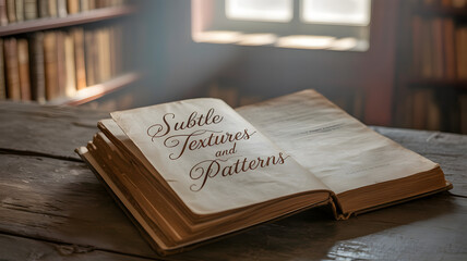 Open Antique Book with Subtle Textures and Patterns Keywords: antique book, open book, old book