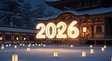 Glowing 2026 New Year Celebration Snow Lanterns Temple