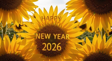 Happy New Year 2026 Blooming Sunflowers Greeting Card