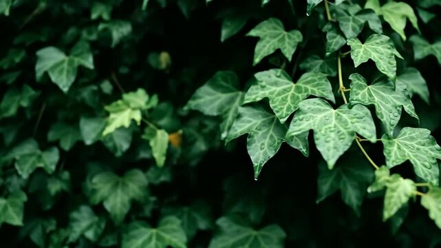 Lush green ivy leaves swaying with gentle breeze in a tranquil natural setting